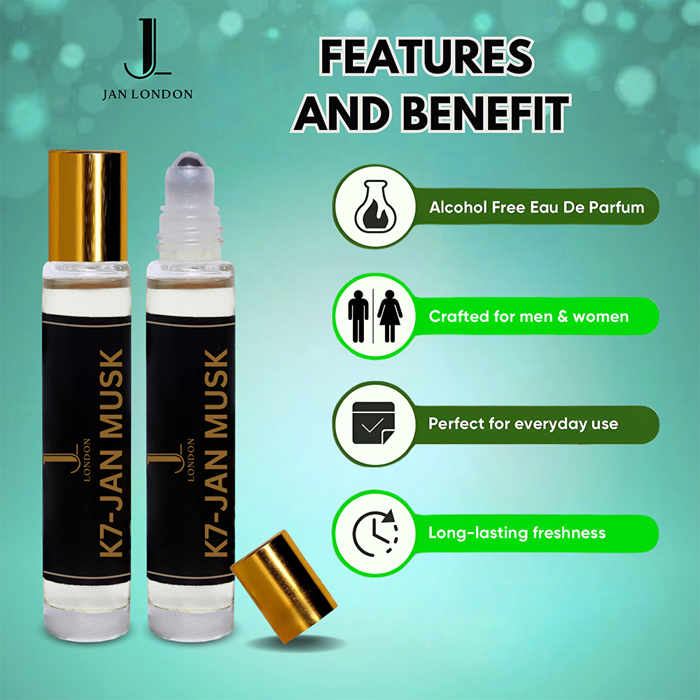 ATTAR OIL: Unisex Perfume Oil | Non-Alcoholic & Vegan Ittar Roll-On Perfume, 10ml - (K7-JAN MUSK) - Image 2